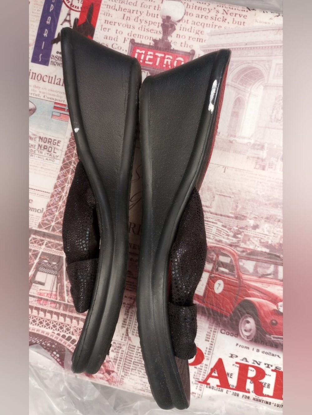 SKECHERS Black Slip-On Wedge Sandals with Rhinestone Accent Sz10 - Picture 3 of 4